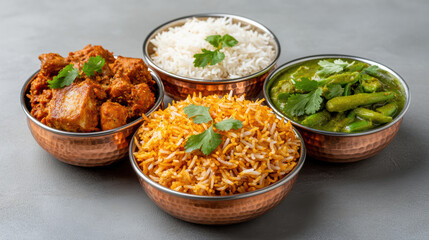Delicious biryani platter with chicken, mutton, rice, and green vegetables, perfect for sharing