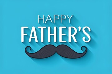 Happy Father's Day greeting card design featuring a stylish mustache and bold typography on a blue background perfect for celebrating dads.
