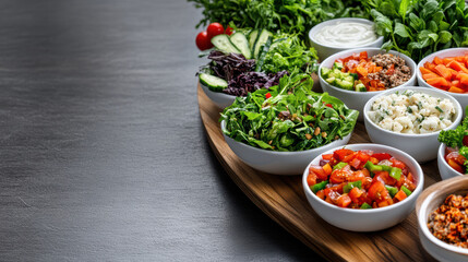 Fresh salad bar featuring vibrant vegetables, greens, and dressings for healthy meal