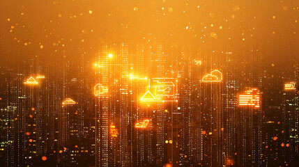 Obraz premium Golden Cityscape of Digital Innovation and Technology