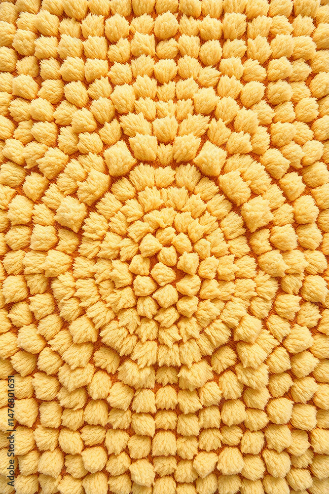 Poster close up of a yellow textured pattern forming concentric circles, creating a visually interesting an