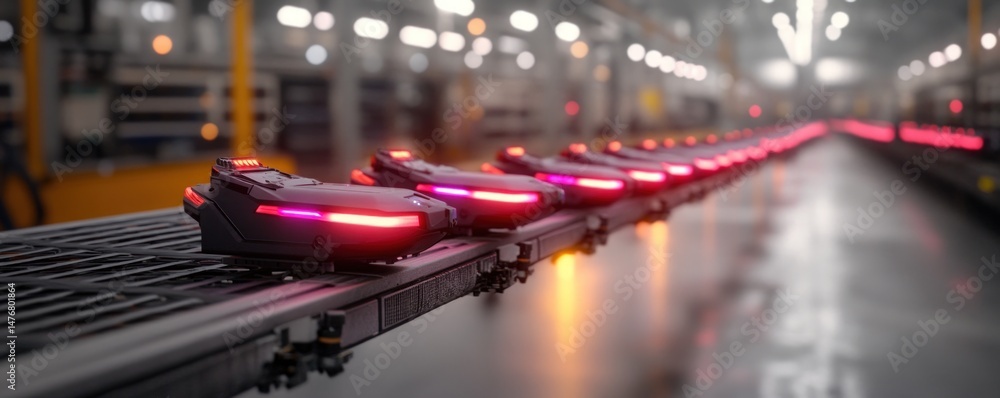 Poster automated production line with illuminated components