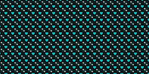 Geometric love-themed seamless pattern with hearts and lines, minimal abstract style ideal for prints, decor, cards, and packaging designs | Creative pattern with teal colour