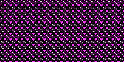 Geometric love-themed seamless pattern with hearts and lines, minimal abstract style ideal for prints, decor, cards, and packaging designs | Creative pattern with dark magenta colour