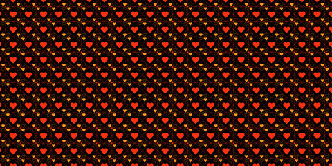 Geometric love-themed seamless pattern with hearts and lines, minimal abstract style ideal for prints, decor, cards, and packaging designs | Creative pattern with red-black colour