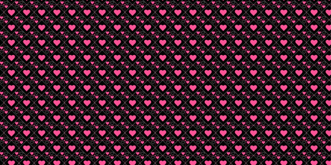 Geometric love-themed seamless pattern with hearts and lines, minimal abstract style ideal for prints, decor, cards, and packaging designs | Creative pattern with magenta colour