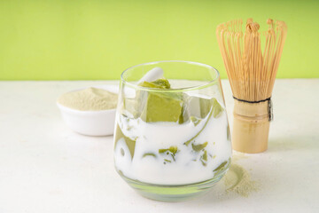 Matcha jelly latte, iced milky drink