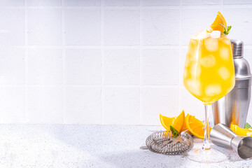 Orange and mint alcohol cocktail