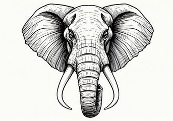 Majestic Elephant Head Drawing: Line Art Print