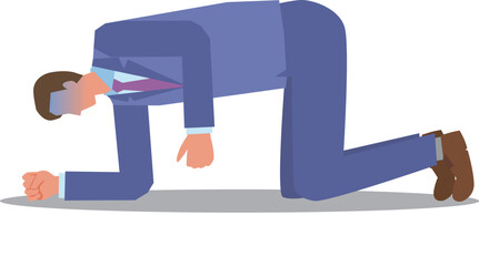 四つん這いで倒れ込む顔色の悪い男性