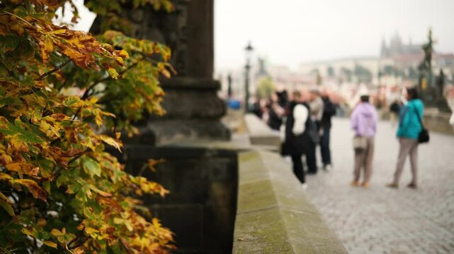 Tourists Walking On Charles Bridge In Prague