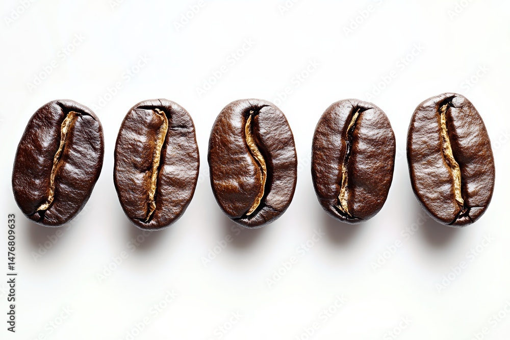 Aufkleber close-up of dark roasted coffee beans arranged in a neat row emphasizing texture and color