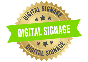 Obraz premium digital signage. digital signage round green and gold label isolated on transparent background