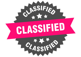 classified. classified round pink label isolated on transparent background