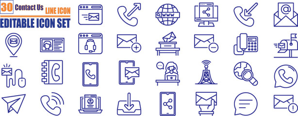 Contact icon set. Containing chat, support, message, phone, e-mail, address, customer service, call, website, info, communication and more.