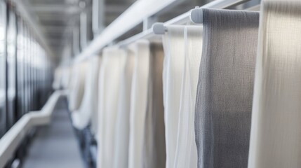 Laboratory Testing of Lyocell Fabric Samples Hanging in Row