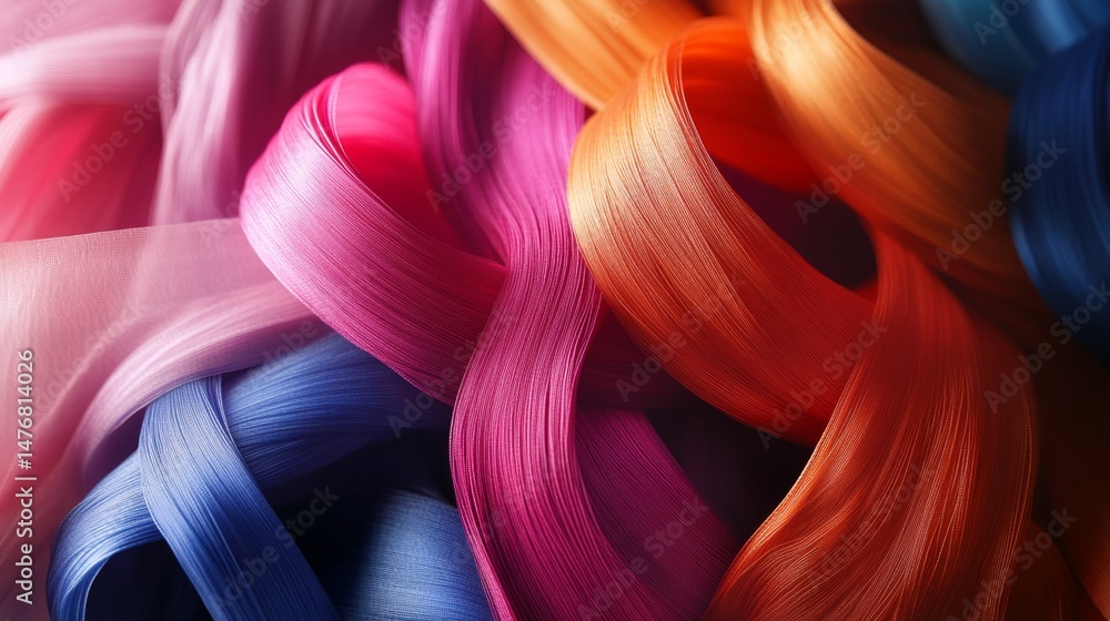 Poster colorful spandex fibers displayed in quality control lab environment