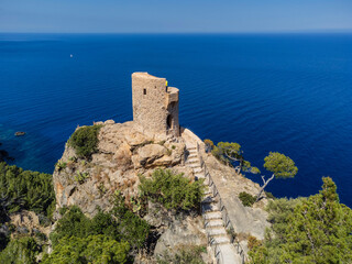 Fototapeta premium Es Verger Tower (Ses Animes Tower), Banyalbufar, Natural area of the Serra de Tramuntana., Majorca, Balearic Islands, Spain