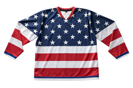 American flag hockey jersey shirt with stars and stripes design, jersey, hockey, sport, shirt, clothing, apparel, usa, american, flag, patriotism, patriotic, america, stars, stripes, red, white, blue