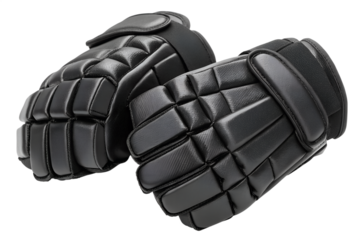 Black leather hockey gloves professional sports equipment protective gear close up, hockey gloves, leather, black, equipment, gear, sport, professional, protective, safety, padding, quilted, stitched