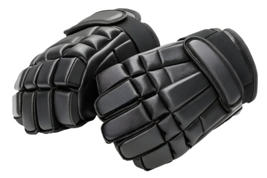 Black leather hockey gloves professional sports equipment protective gear close up, hockey gloves, leather, black, equipment, gear, sport, professional, protective, safety, padding, quilted, stitched