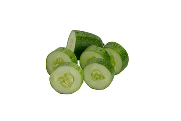 fresh cucumber slices isolated on white background