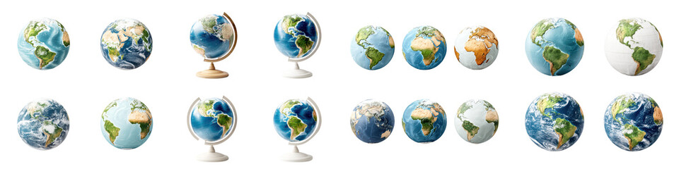 Colorful and educational globe models showcasing the Earth’s continents and oceans, perfect for classrooms, travel enthusiasts, and geography lovers, featuring various designs and styles