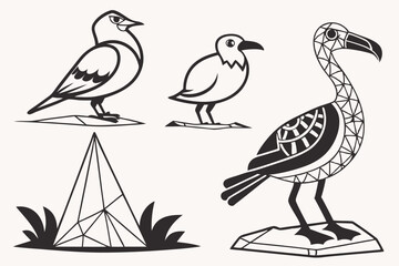 135 a collection of stylized bird sculptures, whimsical bird figurines, abstract bird statues, minimalist bird art, modern bird sculptures, contemporary bird designs, geometric bird forms, stylized bi