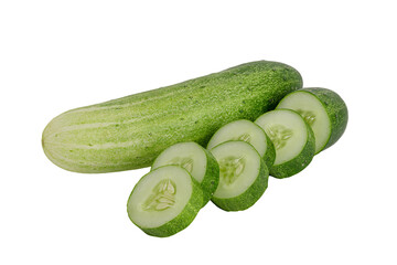 fresh cucumber and slices on white background