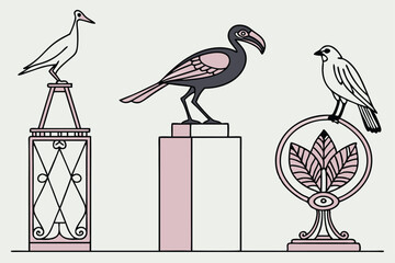 135 a collection of stylized bird sculptures, whimsical bird figurines, abstract bird statues, minimalist bird art, modern bird sculptures, contemporary bird designs, geometric bird forms, stylized bi