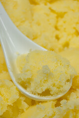 Natural Indian Traditional Ghee Butter Clarified Butter In Spoon Close-Up