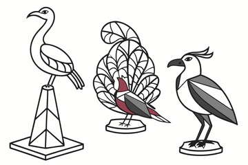 135 a collection of stylized bird sculptures, whimsical bird figurines, abstract bird statues, minimalist bird art, modern bird sculptures, contemporary bird designs, geometric bird forms, stylized bi