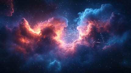 Obraz premium Stunning Cosmic Nebula in Deep Space with Vibrant Colors and Twinkling Stars Under a Starry Sky