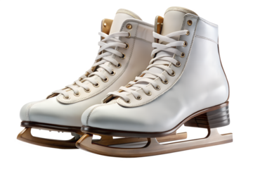 Elegant pair of white leather ice skates winter sports equipment, ice skates, figure skating, white skates, leather boots, winter sport, recreation, sport, equipment, footwear, skating rink, blade