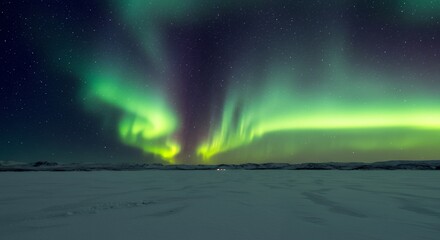 Naklejka premium Aurora Borealis Over Frozen Landscape