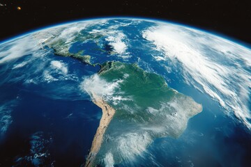 Obraz premium View of planet Earth focused on South America highlighting its geography and natural features