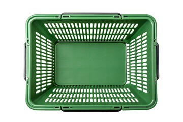 Empty green shopping basket overhead shot isolated on png background, green, shopping basket, basket, store, market, empty, container, plastic, retail, black background, isolated, overhead, top view - obrazy, fototapety, plakaty