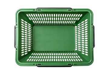 Empty green shopping basket overhead shot isolated on png background, green, shopping basket, basket, store, market, empty, container, plastic, retail, black background, isolated, overhead, top view