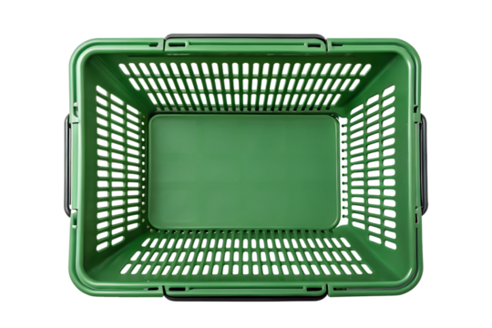 Empty green shopping basket overhead shot isolated on png background, green, shopping basket, basket, store, market, empty, container, plastic, retail, black background, isolated, overhead, top view