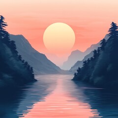 Serene mountain lake sunset