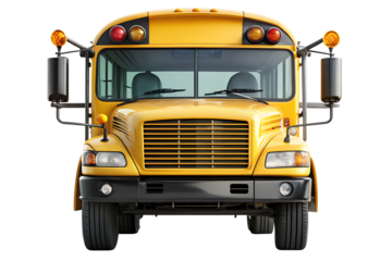 Front view of a classic yellow school bus on black background, school bus, yellow, transportation, vehicle, front view, automobile, education, safety, school, back to school, student, commuting