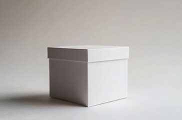 Close-up of a minimalist white paper box on light white background, precision lighting
