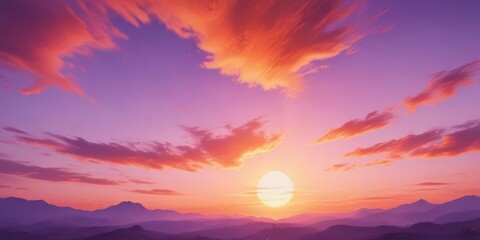 Dreamy sunset sky, vibrant orange and purple watercolor blend ,  serene,  orange,  hues