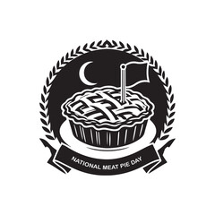 National Meat Pie Day Silhouette Vector Illustration, Solid White Background.