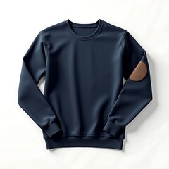 Navy Blue Crewneck Sweatshirt with Brown Elbow Patch Mockup