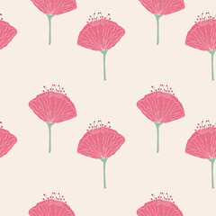Obraz premium Flowers pink pattern, hand drawn flowers on light creme background. Delicate feminine tones. Vector illustration