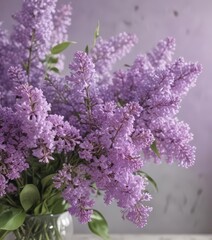 Obraz premium Delicate lilac bouquet, soft focus, vibrant spring backdrop , vibrant, lilac, design