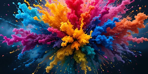 Multicolored vibrant fluid liquid ink with copy space. paint diffusion in water. Pink, blue, blue, red, orange, purple, green. Chalk, pastel, gouache, watercolor, Mixing of colors background.