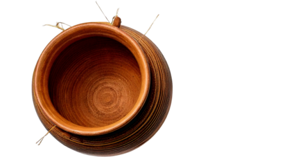 Earth-Toned Rustic Ceramic Vase in Natural Light on White Background