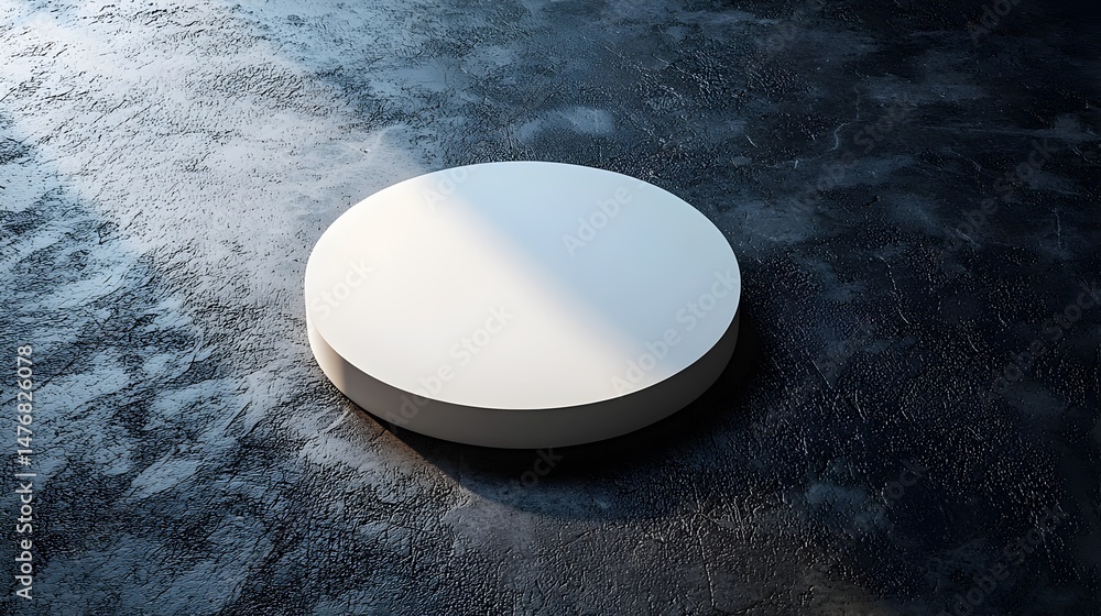 Aufkleber white round platform display on dark textured surface with light